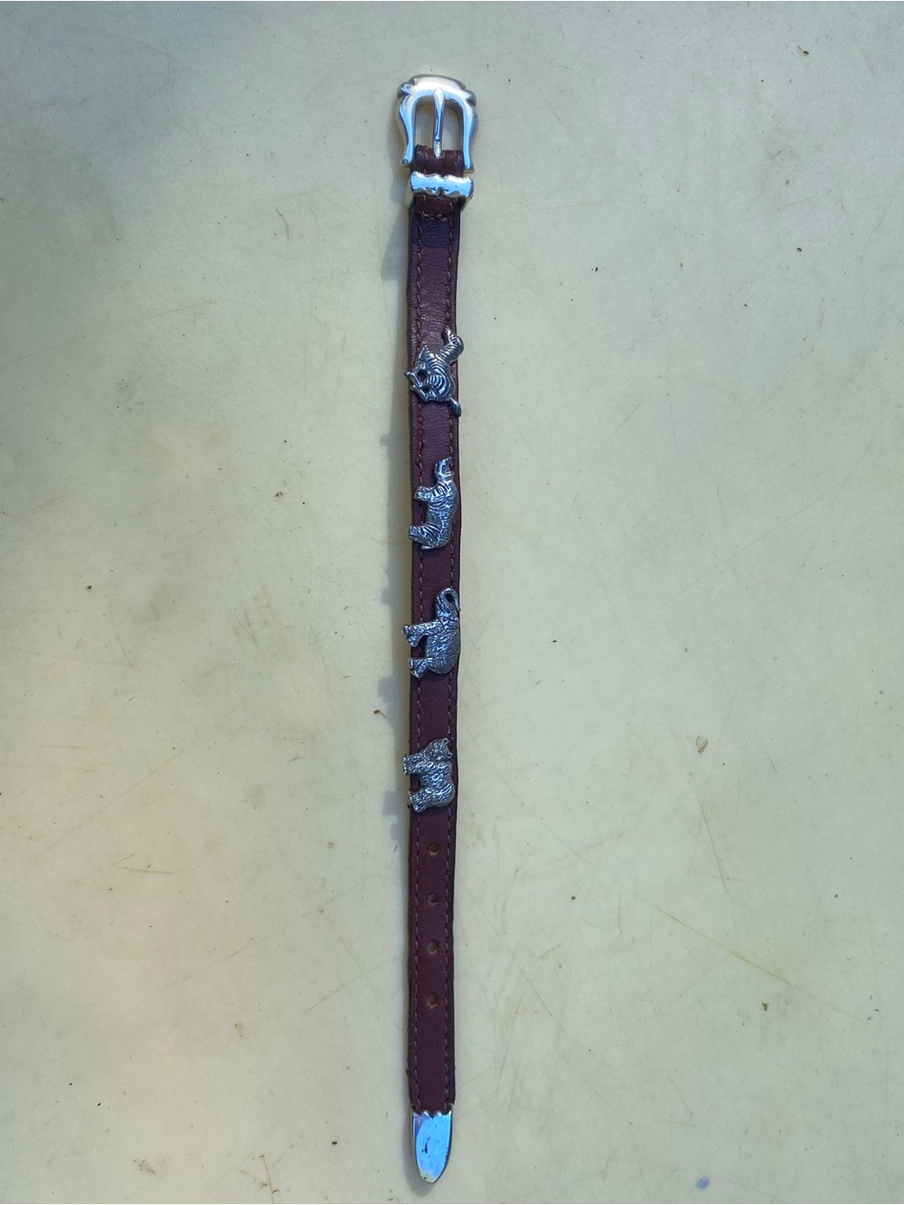 Brown Leather Belt Buckle Bracelet with Silver Animal Charms Rhino Zebra Bear - Picture 11 of 13